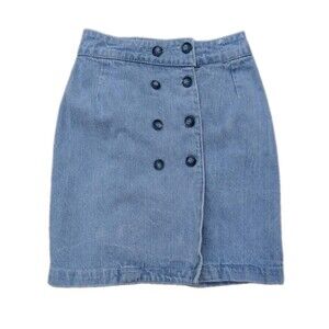 Vintage Action West AW Denim Skirt High Waist Rise Double Button Wrap Western 24